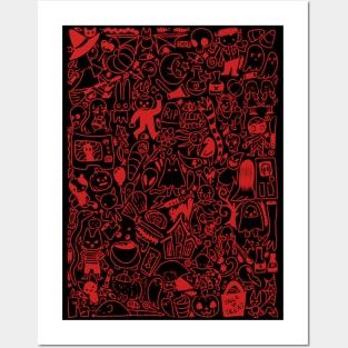 Halloween doodle (red) Posters and Art